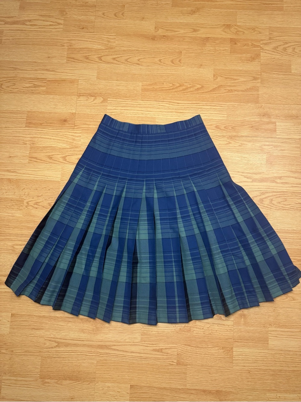 Reversible Pleated Pendleton Blue and Green Midi Skirt